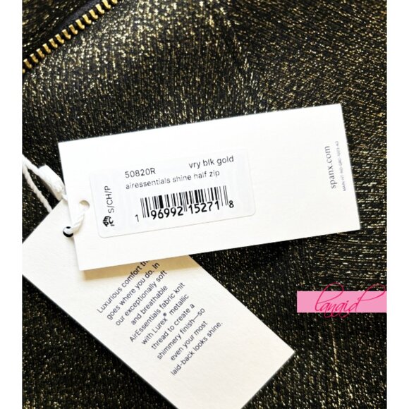 Spanx AirEssentials Half Zip Shimmer Very Black Gold Shine Knit V-Neck Sweater S - Picture 5 of 8